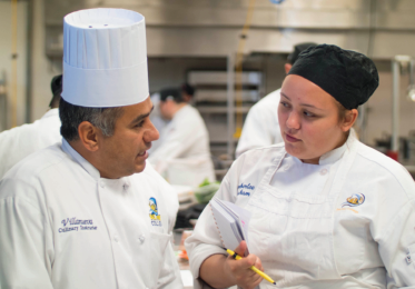Culinary student and Chef Izzy consult