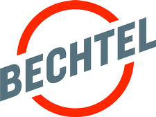 Bechtel logo with grey lettering surrounded by a red circle