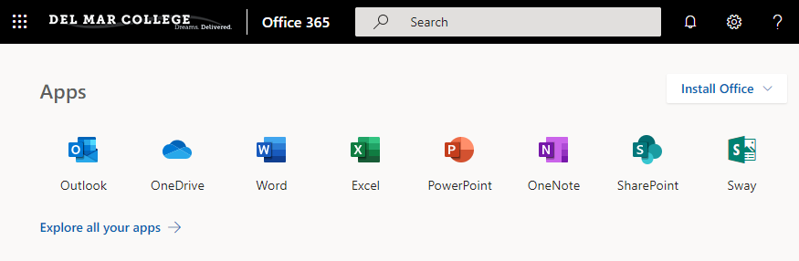 Office 365 app dashboard showing Outlook, OneDrive, Word and other icons. Links to portal login.