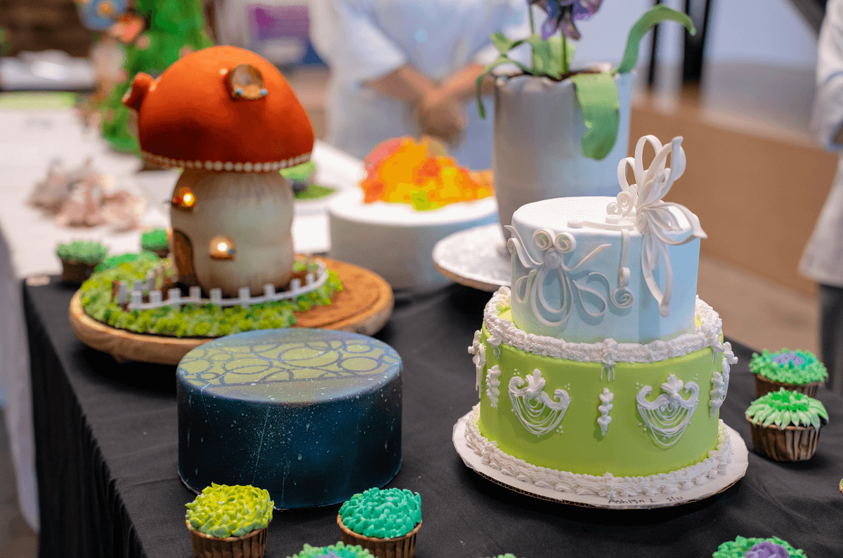 Various cakes prepared by students for display