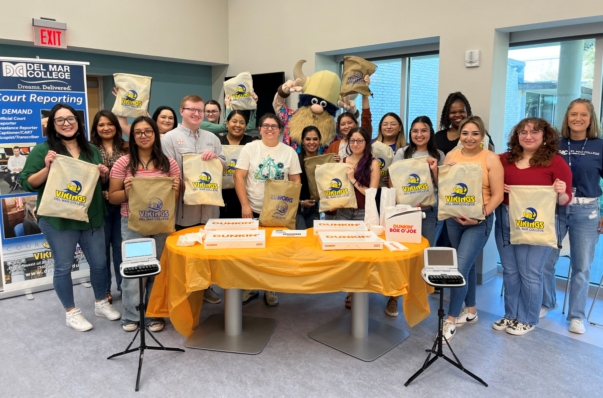 Project Steno students pose for a picture with the Del Mar mascot Valdar