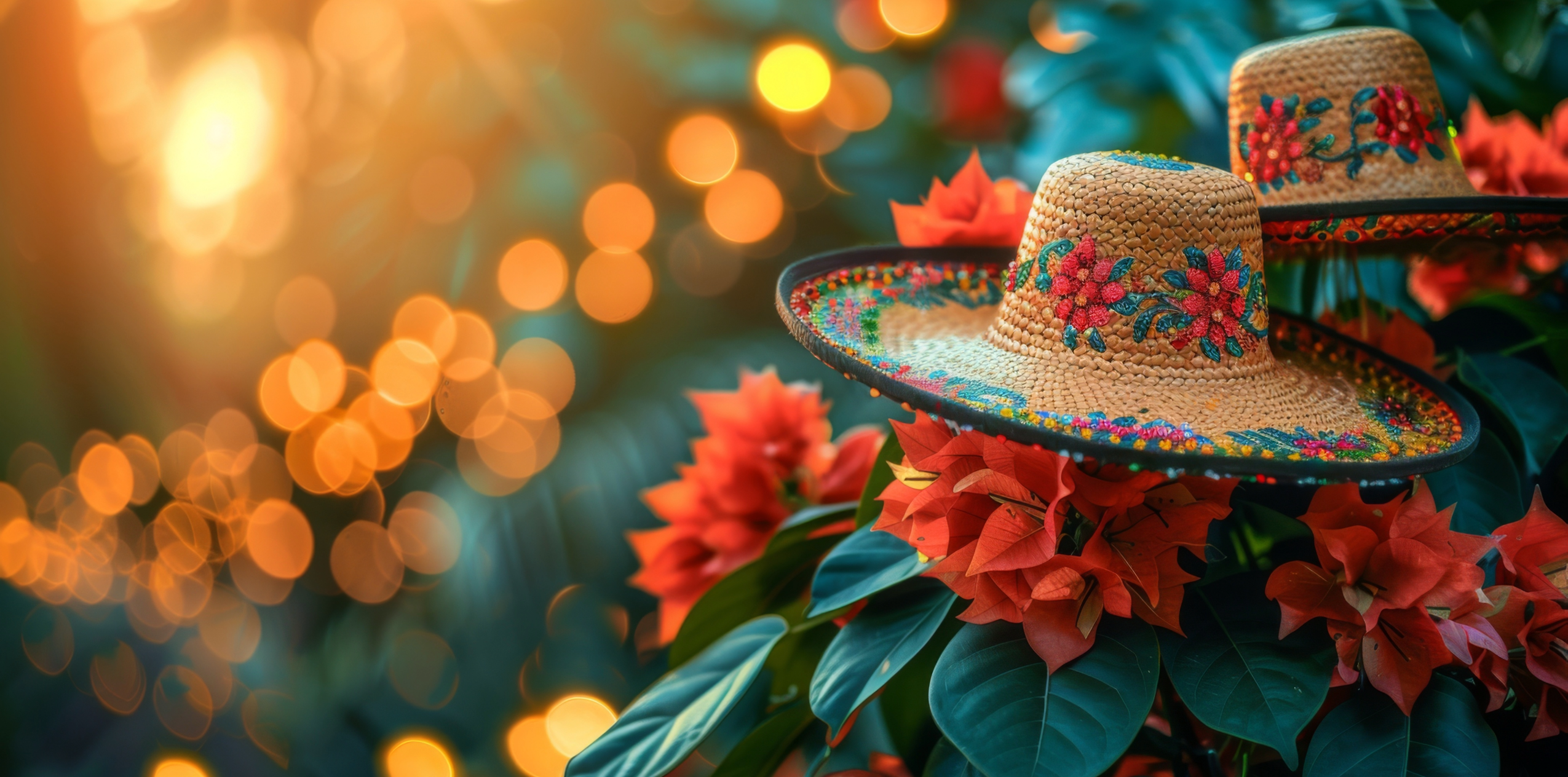 Colorful mexican hats sitting on top of flowers