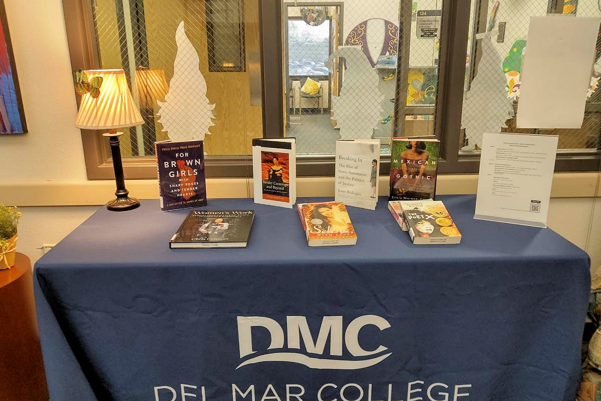 A table with a Hispanic Heritage book display at the Center for Mexican American Studies.