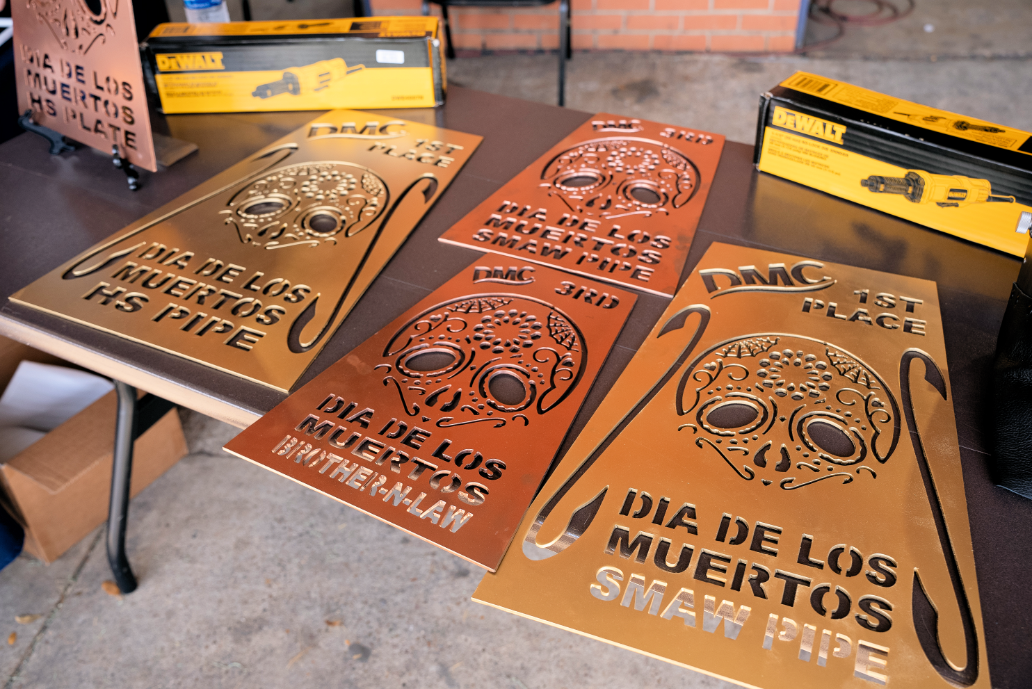 Metal signs for contestant prizes.