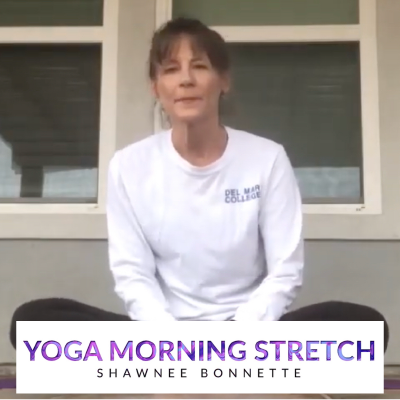 Kinesiology Professor Shawnee Bonnette sits poised to demonstrate some light morning yoga.