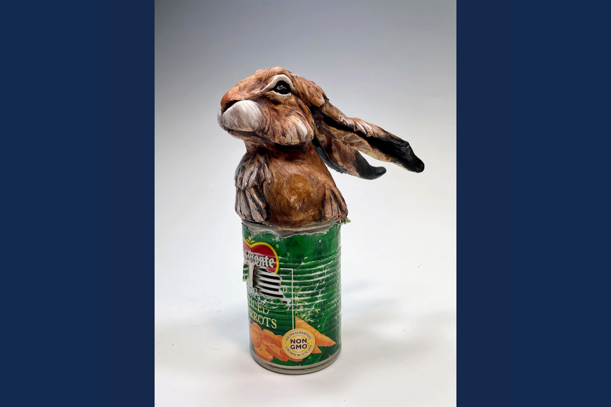 "Canned" sculpture of a rabbit by Deana Bada Maloney