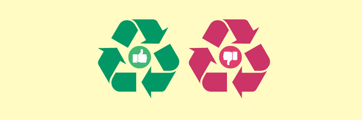 Recycling logos with thumbs up and thumbs down icons