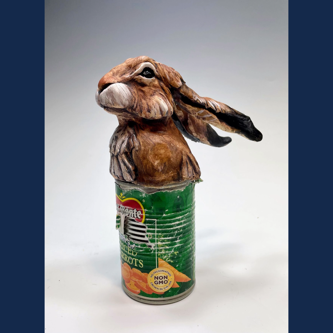 "Canned" sculpture of a rabbit by Deana Bada Maloney