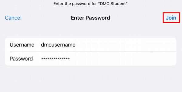 Screenshot of login credentials on iOS device