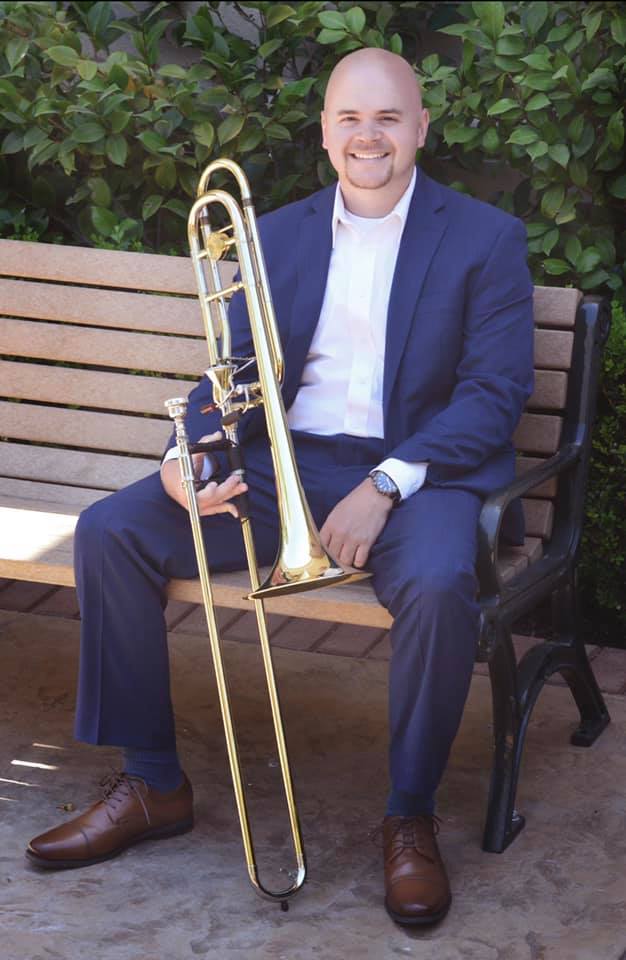 Jared Dalgleish holding trombone