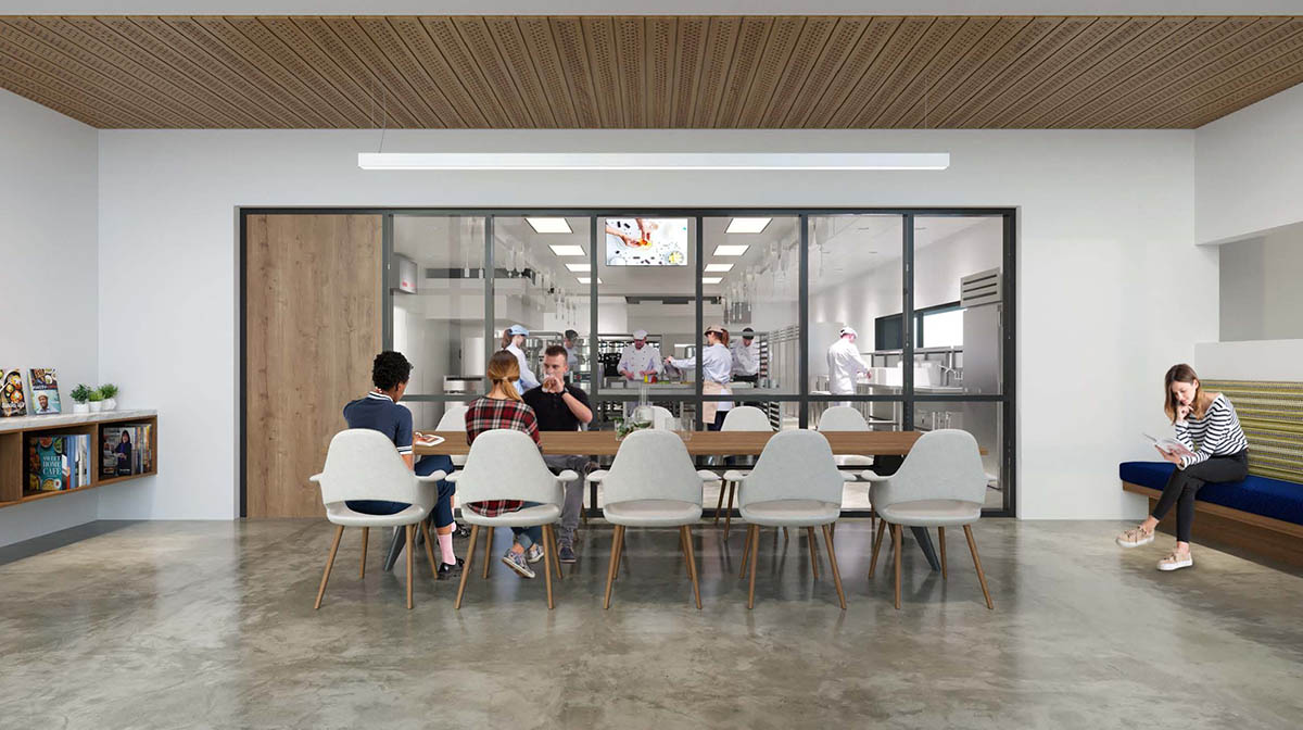 Rendering of a table area in the Hospitality/Culinart Arts building