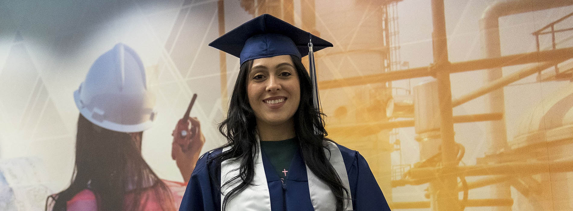 DMC graduate Elizabeth Pacheco in cap and gown