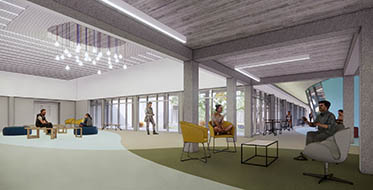 Architect's rendering of the remodeled interior of the Fine Arts Music building