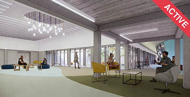 Architect's rendering of the remodeled interior of the Fine Arts Music building