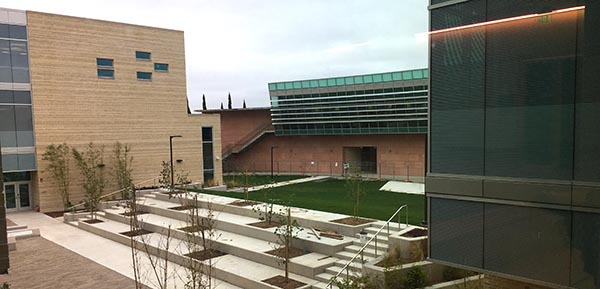 The center plaza and amphitheater of the General Academic and Music Building Phase II