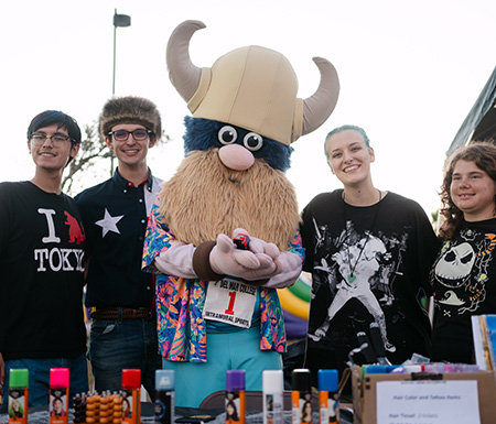 Valdar the Viking mascot with Welding Competition winners